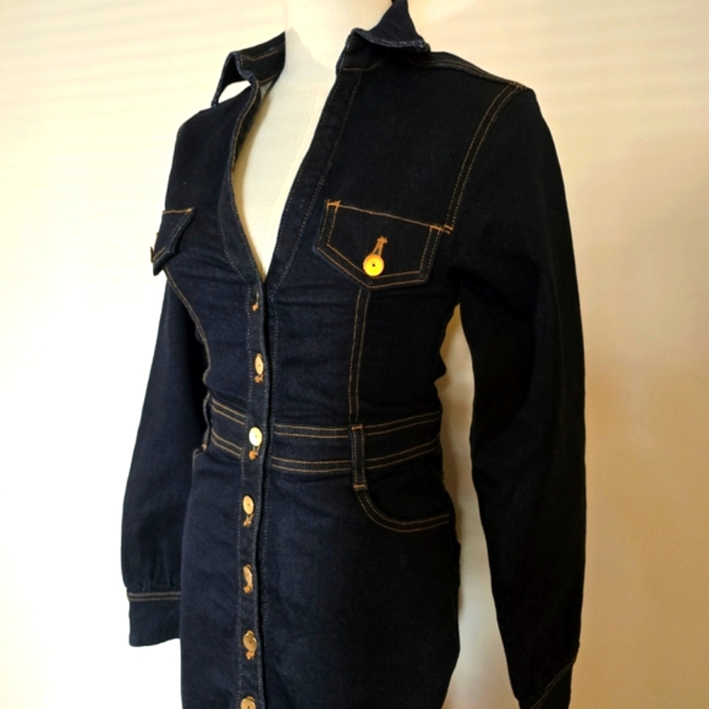 ZARA Bodycon Denim Midi Dress with Buttons